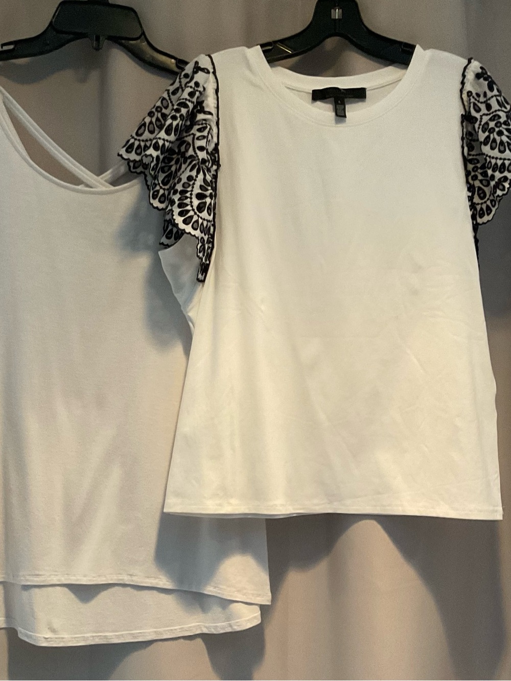 White House Black Market White Tee Black Lace Flutter Sleeves w/ bonus tee